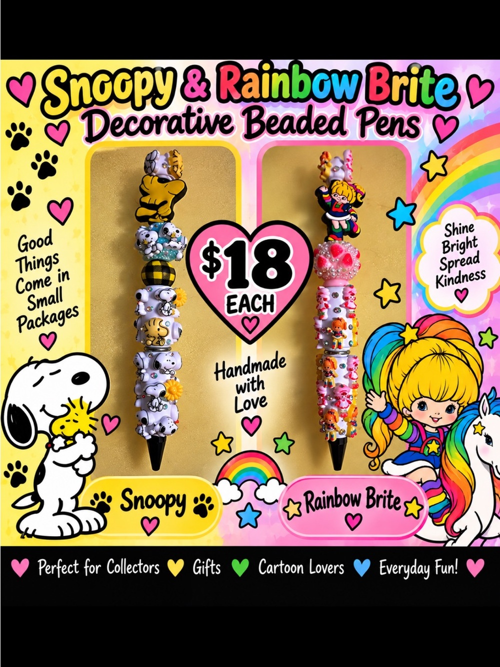 Rainbow Bright Pink Decorative Character Ballpoint Pen Handmade